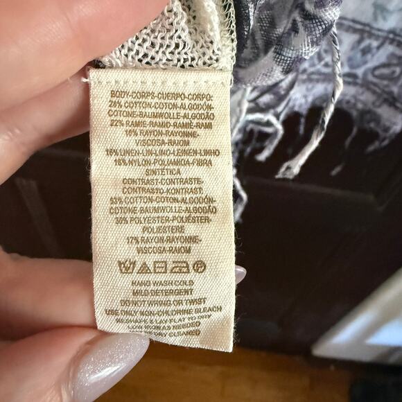 FREE PEOPLE | Cream Linen Blend Lightweight Sweater with Gauze back & cuffs | XS - Picture 9 of 9